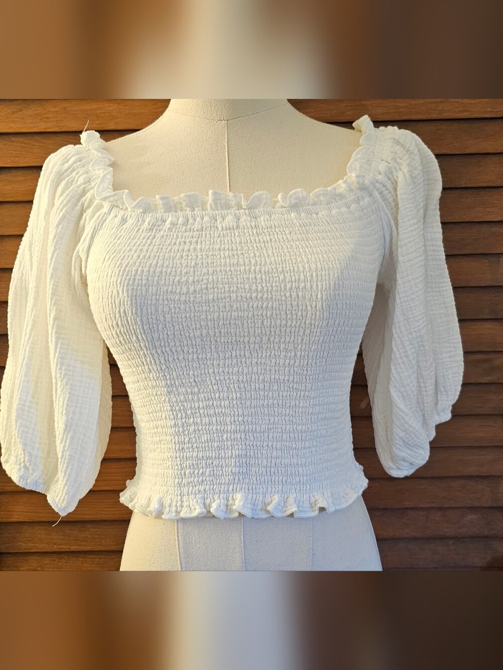 Women's Smocked White Peasant Top - Medium EUC